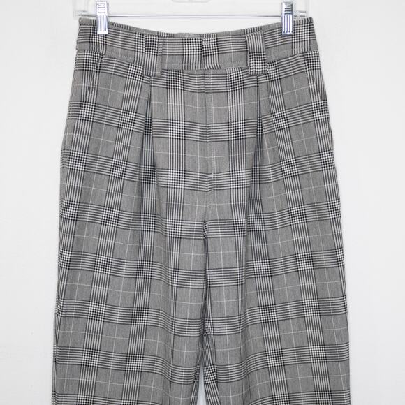 Ganni Price of Wales Check Tailored Trousers Black Grey Pleated High Waist SZ 4 - Picture 4 of 8